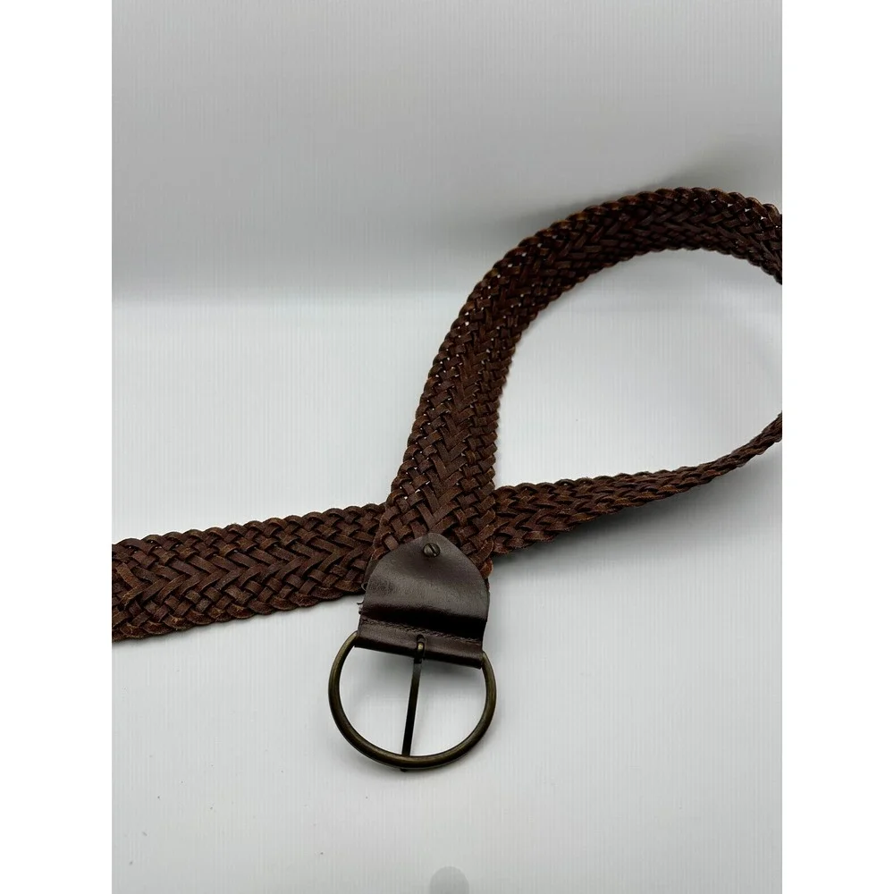 Womens Y2K Woven Leather Belt Sz Large Brown Vintage Wide Braided Boho